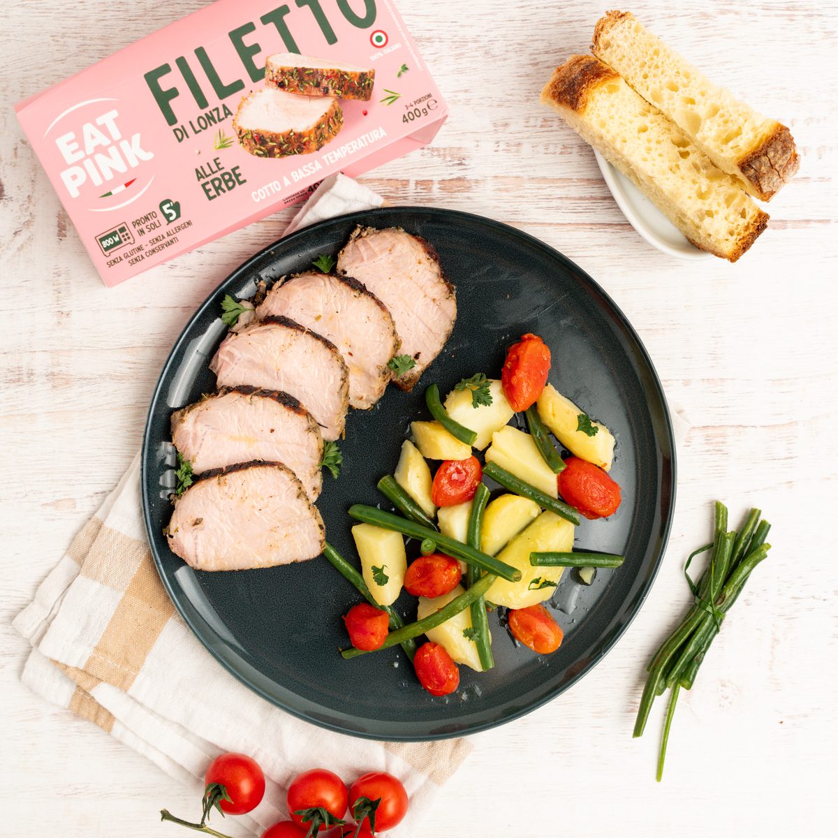 Filetto alle Erbe con Fagiolini, Pomodorini e Patate